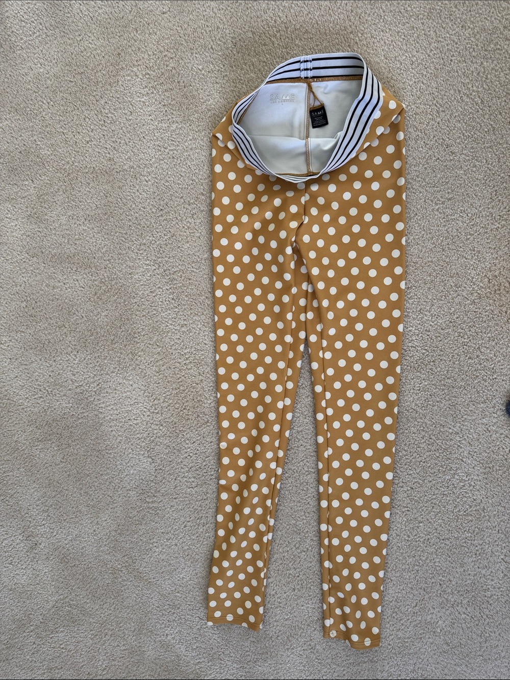 Same Los Angeles Mustard Polka Dot Leggings with Striped Waistband